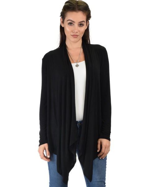 Throw It On Long Sleeve Draped Black Cardigan