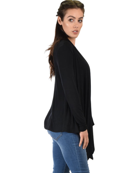 Throw It On Long Sleeve Draped Black Cardigan