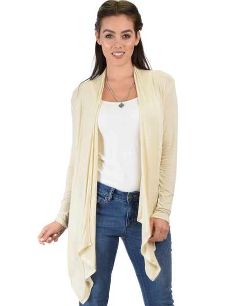 Throw It On Long Sleeve Draped Ivory Cardigan