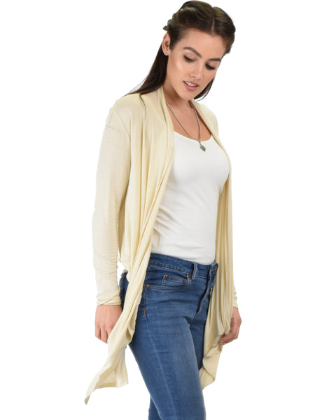 Throw It On Long Sleeve Draped Ivory Cardigan