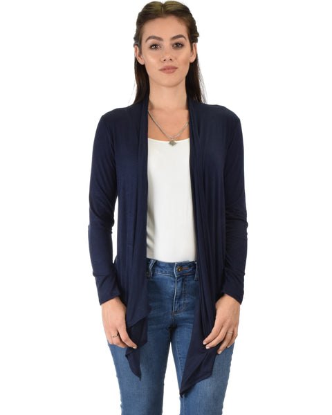 Throw It On Long Sleeve Draped Navy Cardigan