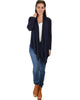 Throw It On Long Sleeve Draped Navy Cardigan - Full Image