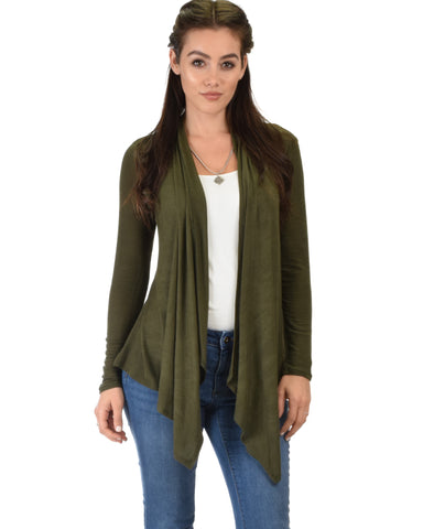 Throw It On Long Sleeve Draped Olive Cardigan