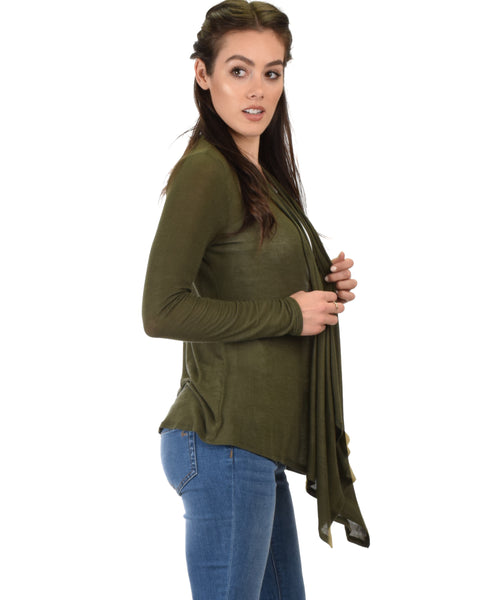 Throw It On Long Sleeve Draped Olive Cardigan