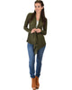 Throw It On Long Sleeve Draped Olive Cardigan - Full Image