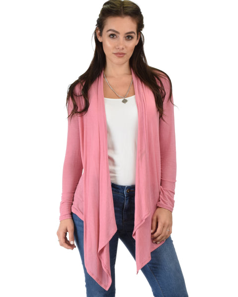 Throw It On Long Sleeve Draped Pink Cardigan