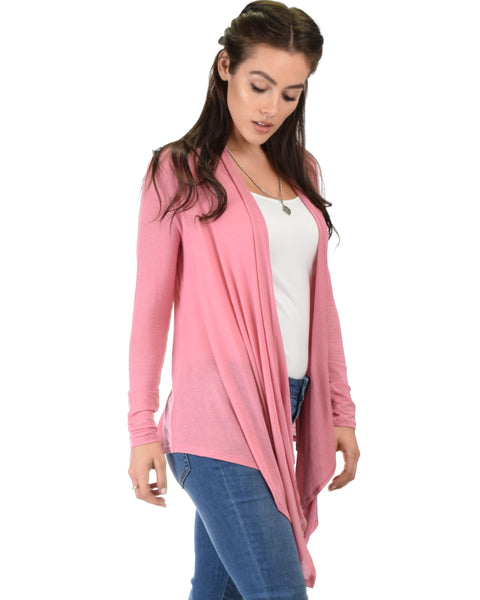 Throw It On Long Sleeve Draped Pink Cardigan