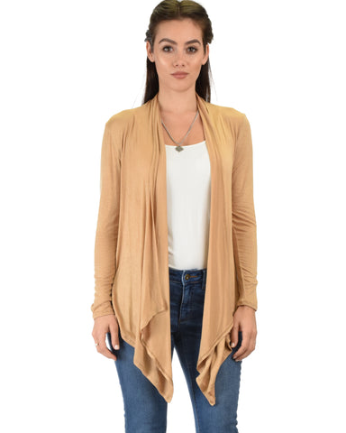 Throw It On Long Sleeve Draped Taupe Cardigan