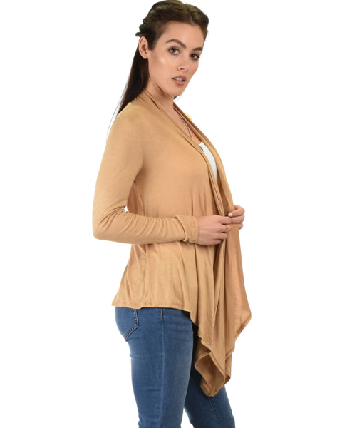 Throw It On Long Sleeve Draped Taupe Cardigan