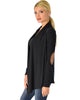 Ribbed Black Cardigan Sweater with Suede Elbow Patch - Side Image