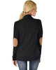 Ribbed Black Cardigan Sweater with Suede Elbow Patch - Back Image