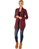 Ribbed Burgundy Cardigan Sweater with Suede Elbow Patch - Full Image