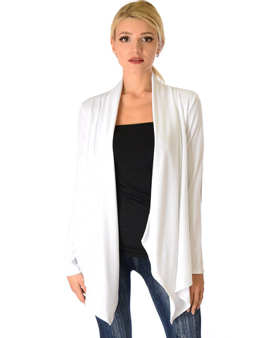 Ribbed Ivory Cardigan Sweater with Suede Elbow Patch