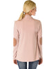 Ribbed Mauve Cardigan Sweater with Suede Elbow Patch - Back Image