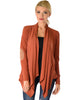 Ribbed Rust Cardigan Sweater with Suede Elbow Patch - Main Image