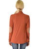 Ribbed Rust Cardigan Sweater with Suede Elbow Patch - Back Image