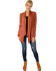 Ribbed Rust Cardigan Sweater with Suede Elbow Patch - Full Image