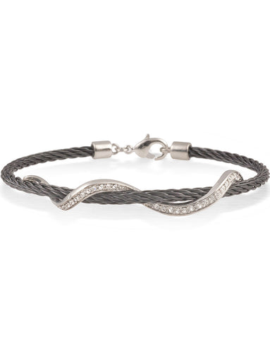 Black Cable Bracelet With Stainless Steel Wave Bar