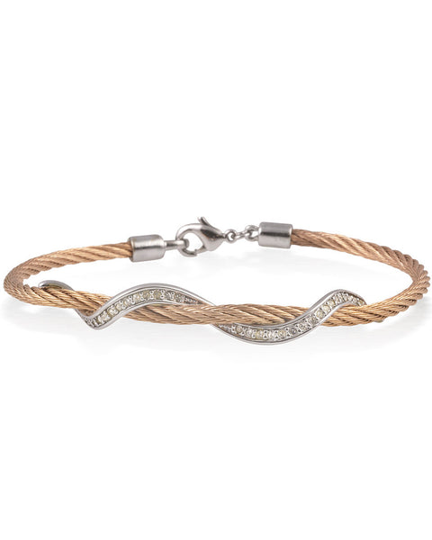 Rose Cable Bracelet With Stainless Steel Wave Bar