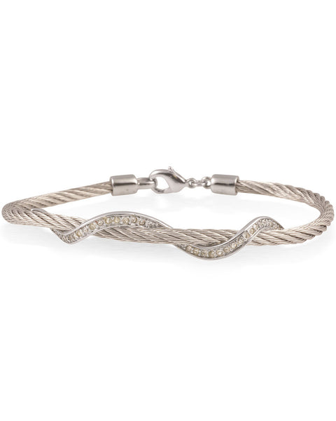 Silver Cable Bracelet With Stainless Steel Wave Bar