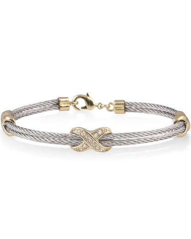 Silver Cable Bracelet With Gold Plated Stainless Steel