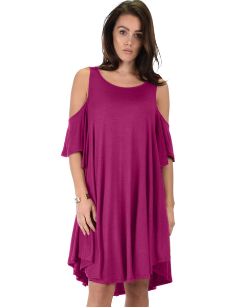 Sun Kissed Cold Shoulder Draped Magenta Tunic Dress