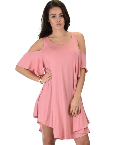 Sun Kissed Cold Shoulder Draped Pink Tunic Dress