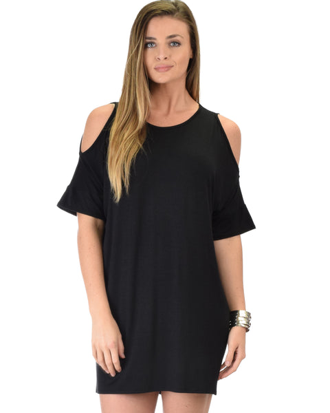 Sun Kissed Shoulder Black Tunic Dress