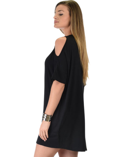 Sun Kissed Shoulder Black Tunic Dress