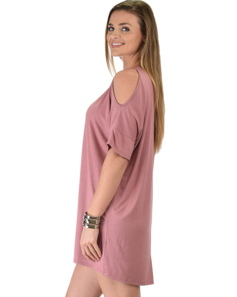 Sun Kissed Shoulder Mauve Tunic Dress