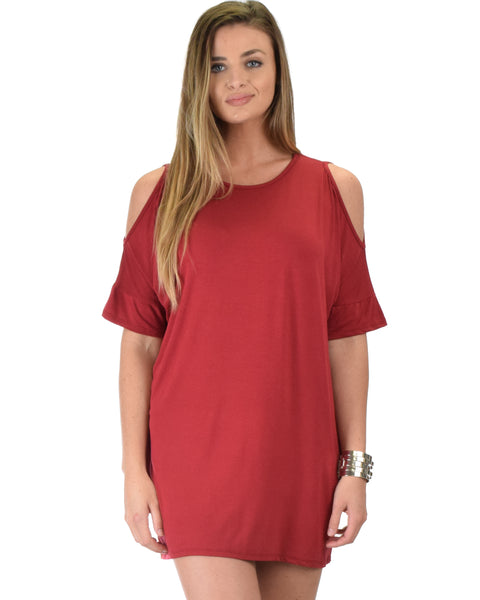 Sun Kissed Shoulder Burgundy Tunic Dress