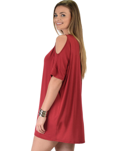 Sun Kissed Shoulder Burgundy Tunic Dress