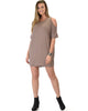 Sun Kissed Shoulder Taupe Tunic Dress - Full Image