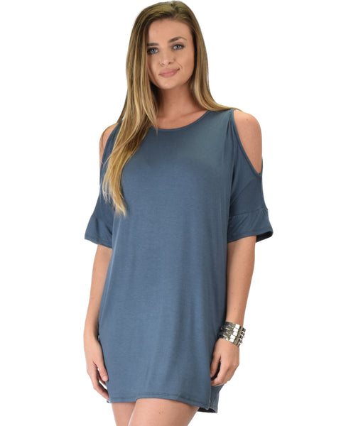 Sun Kissed Shoulder Teal Tunic Dress