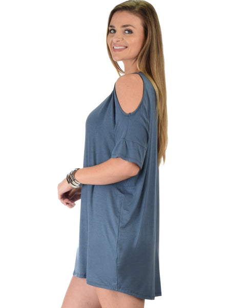 Sun Kissed Shoulder Teal Tunic Dress