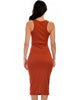 Hourglass Bodycon Rust Midi Dress - Back Image