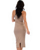 Hourglass Bodycon Taupe Midi Dress - Back Image