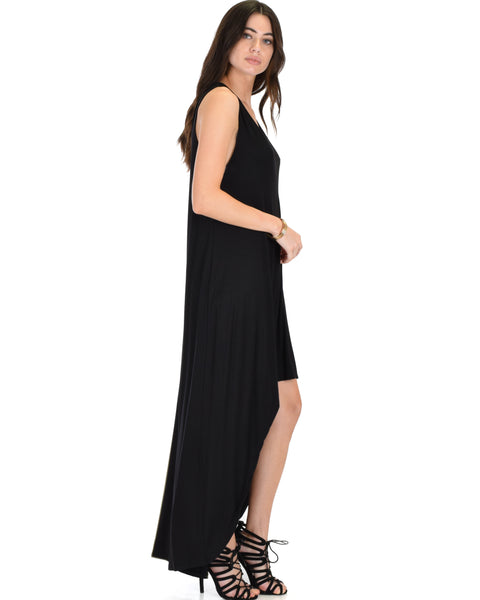 Rock & Ready Sleeveless Hi-low Black Maxi Dress