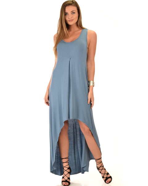 Rock & Ready Sleeveless Hi-low Blue Maxi Dress