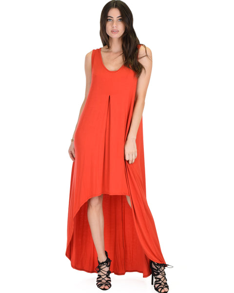 Rock & Ready Sleeveless Hi-low Rust Maxi Dress