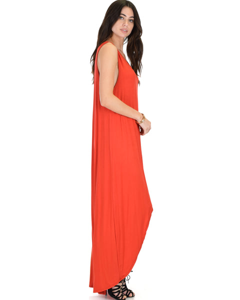 Rock & Ready Sleeveless Hi-low Rust Maxi Dress