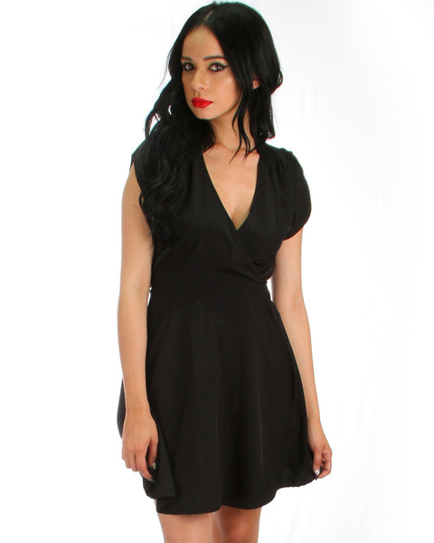 Wrap Me Up Waist Tie Black Wrap Dress