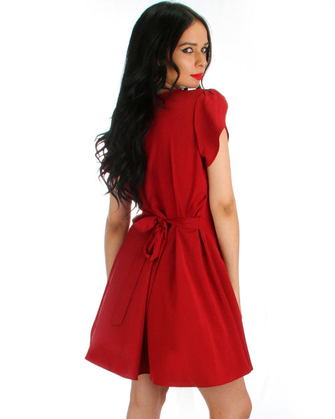 Wrap Me Up Waist Tie Burgundy Wrap Dress