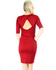 Back Diamond Cut-Out Burgundy Bodycon Midi Dress - Back Image