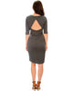 Back Diamond Cut-Out Charcoal Bodycon Midi Dress - Back Image