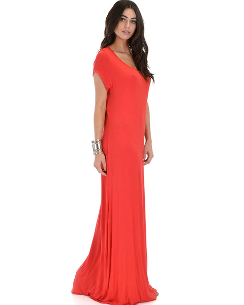 Side Slit Coral Maxi Dress