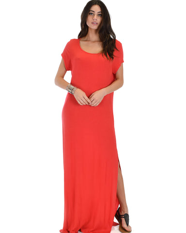 Side Slit Coral Maxi Dress