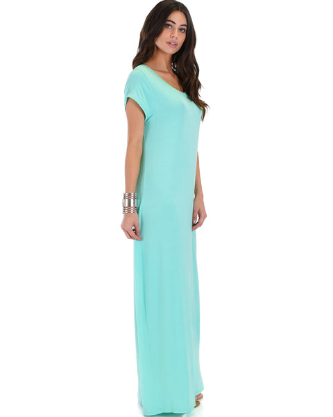 Side Slit Aqua Maxi Dress