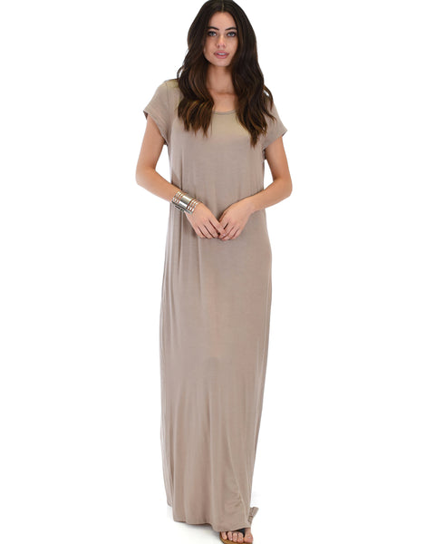 Side Slit Taupe Maxi Dress