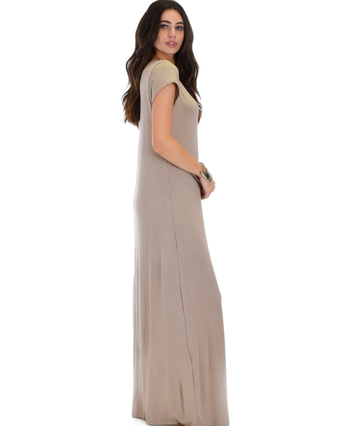 Side Slit Taupe Maxi Dress